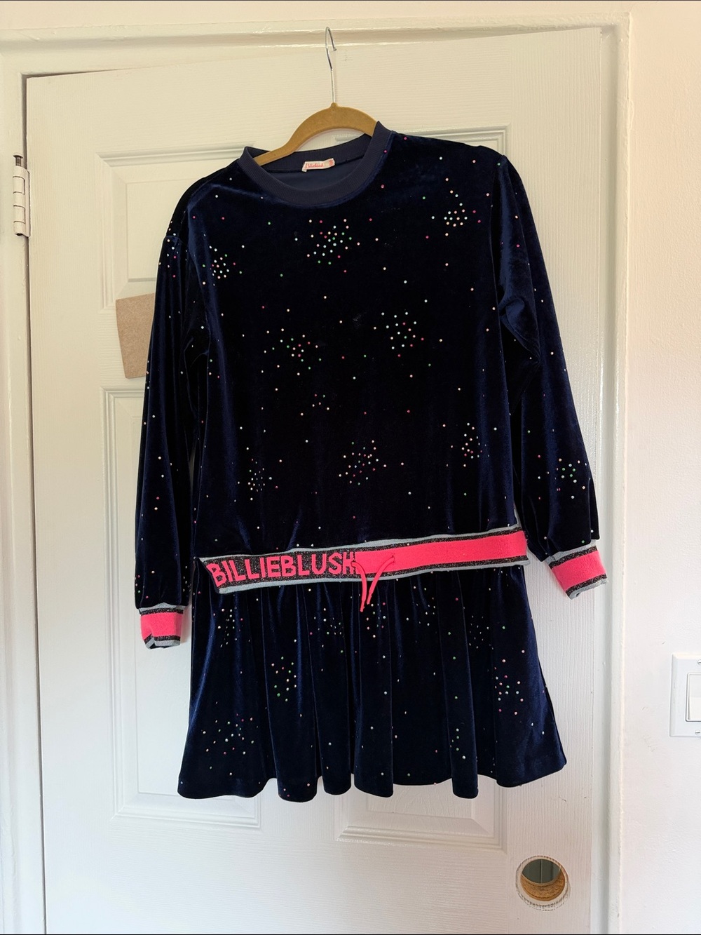 Billieblush Navy Velvet Dress with Pink Accents